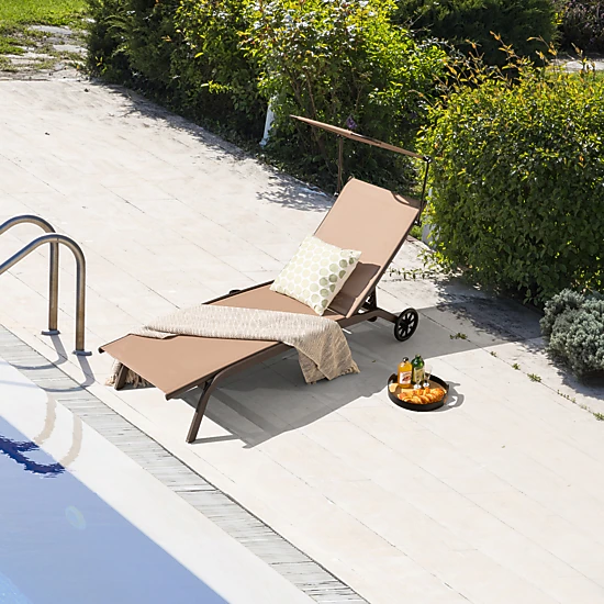 Hivvago Patio Heavy-Duty Adjustable Chaise Lounge Chair with Canopy Cup holder and Wheels