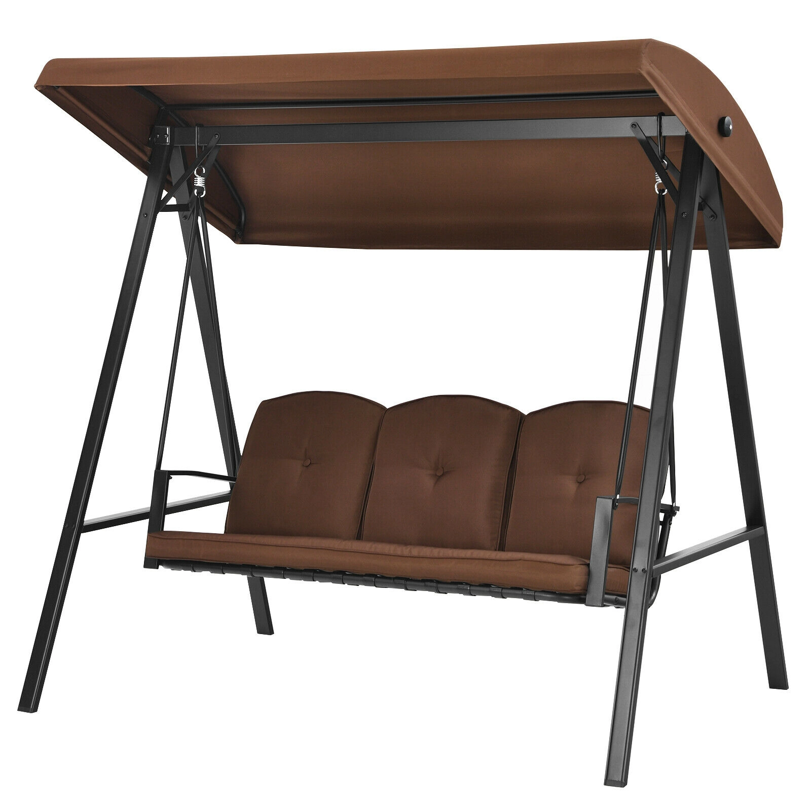 LJG Outdoor 3-Seat Porch Swing with Adjust Canopy and Cushions