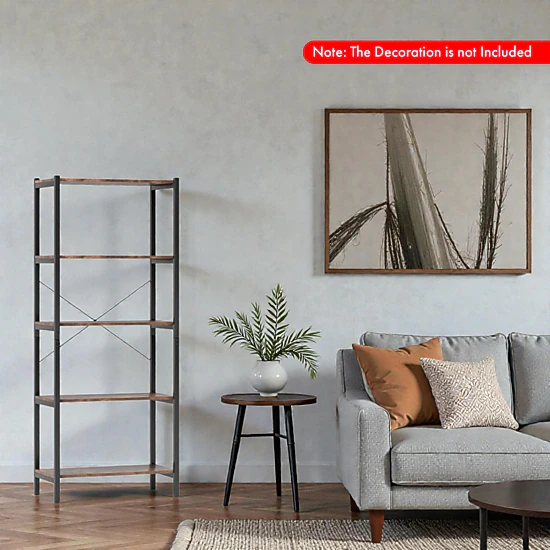Hivvago Industrial 5-Tier Metal Frame Bookshelf and Storage Rack