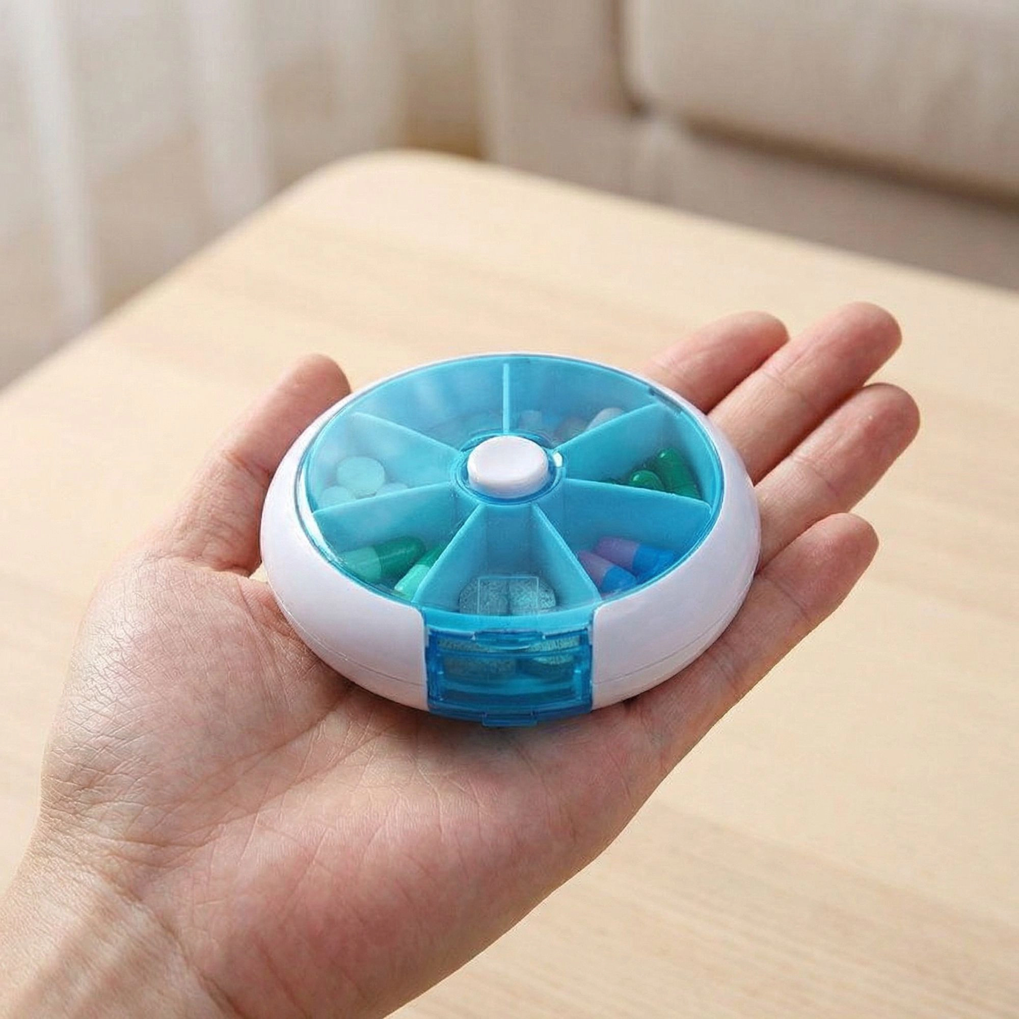 Alilang Women 2 Pack Round Pill Organizer Travel Case with 7 Compartments Flip Lid Portable Medication Storage
