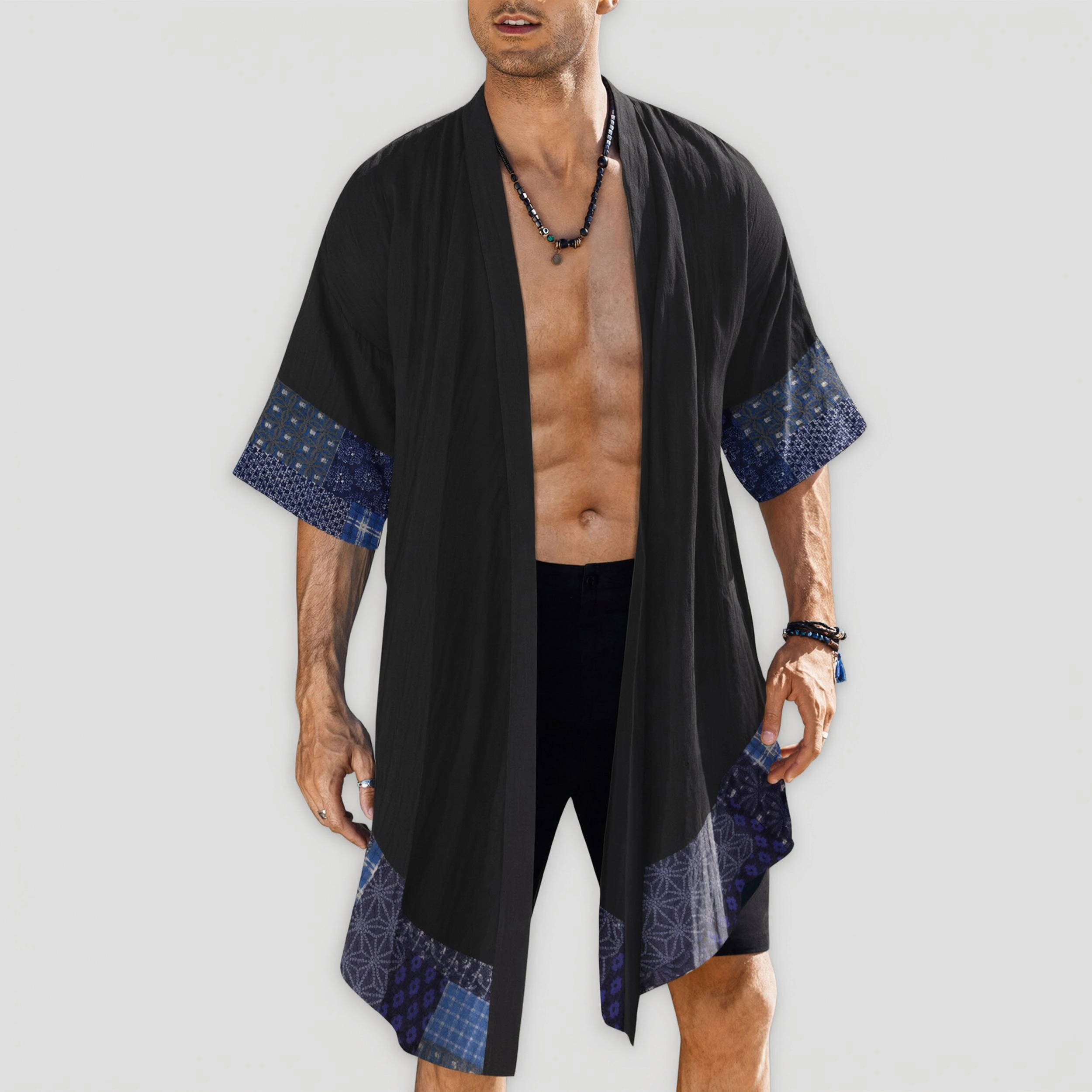COOFANDY Men's Loose Fit Open Front Elbow Sleeve Kimono Cardigan