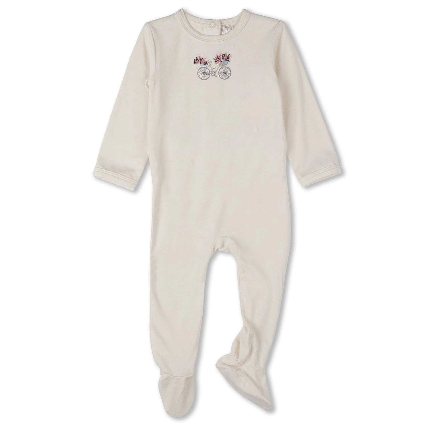 MeMoi Baby "Bicycle Basket of Blooms" Rayon-Blend Embroidered Footie