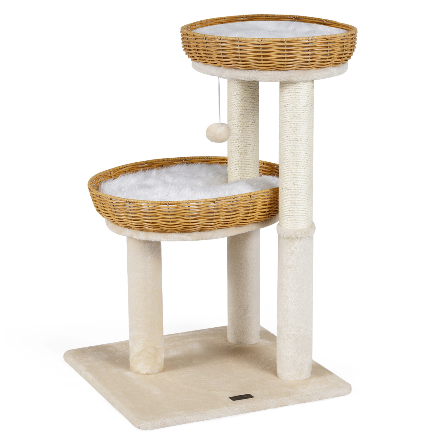 SlickBlue Unisex 30 Inch Rattan Cat Tower with 2 Baskets