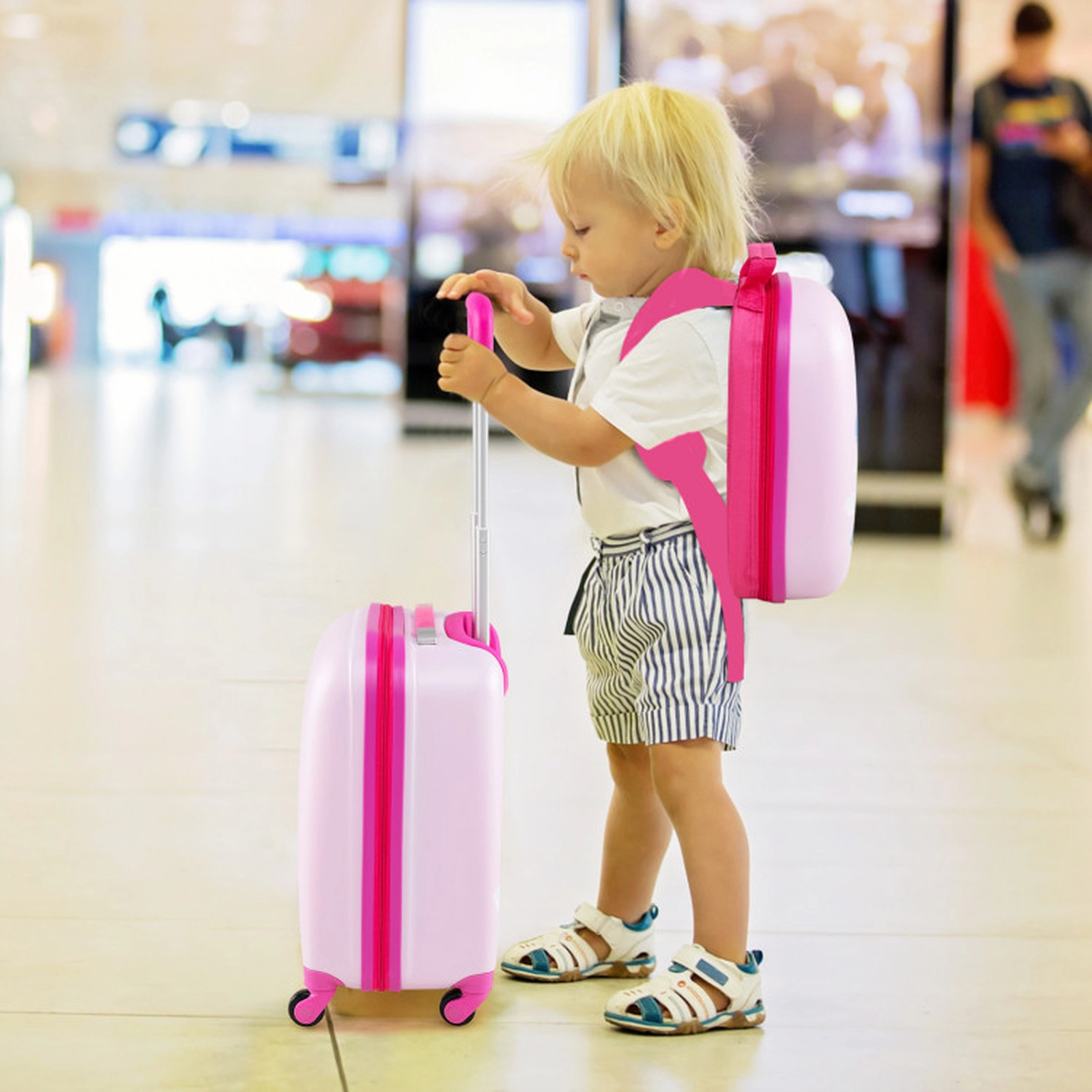 SUGIFT Navy 2-Piece Kids Carry-on Luggage Set with 19-in Rolling Case Lockable Zippers and Backpack
