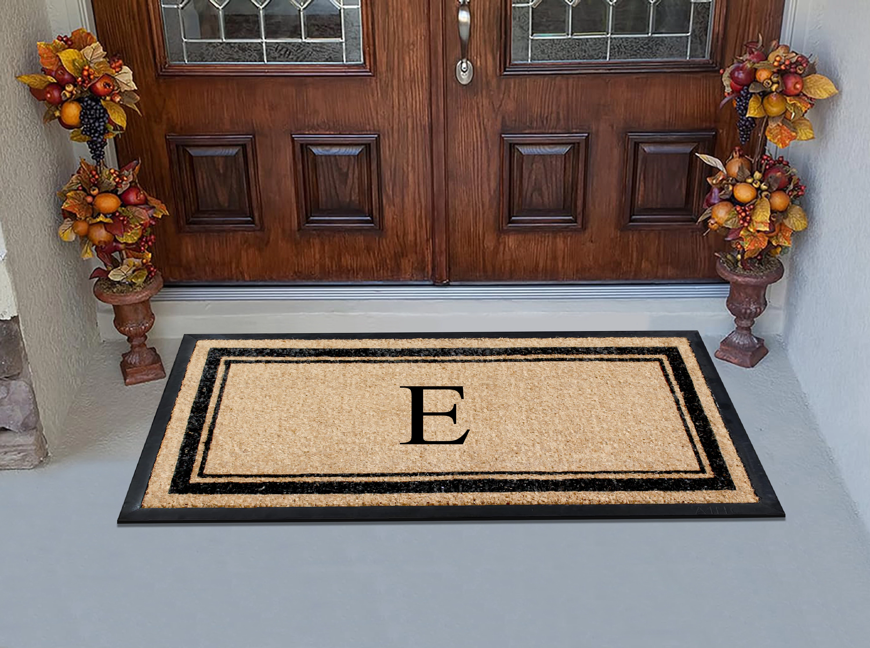 A1 Home Collections 30 in x 60 in Hand-Flocked Monogrammed Natural Coir Door Mat with Rubber Backing Letter T