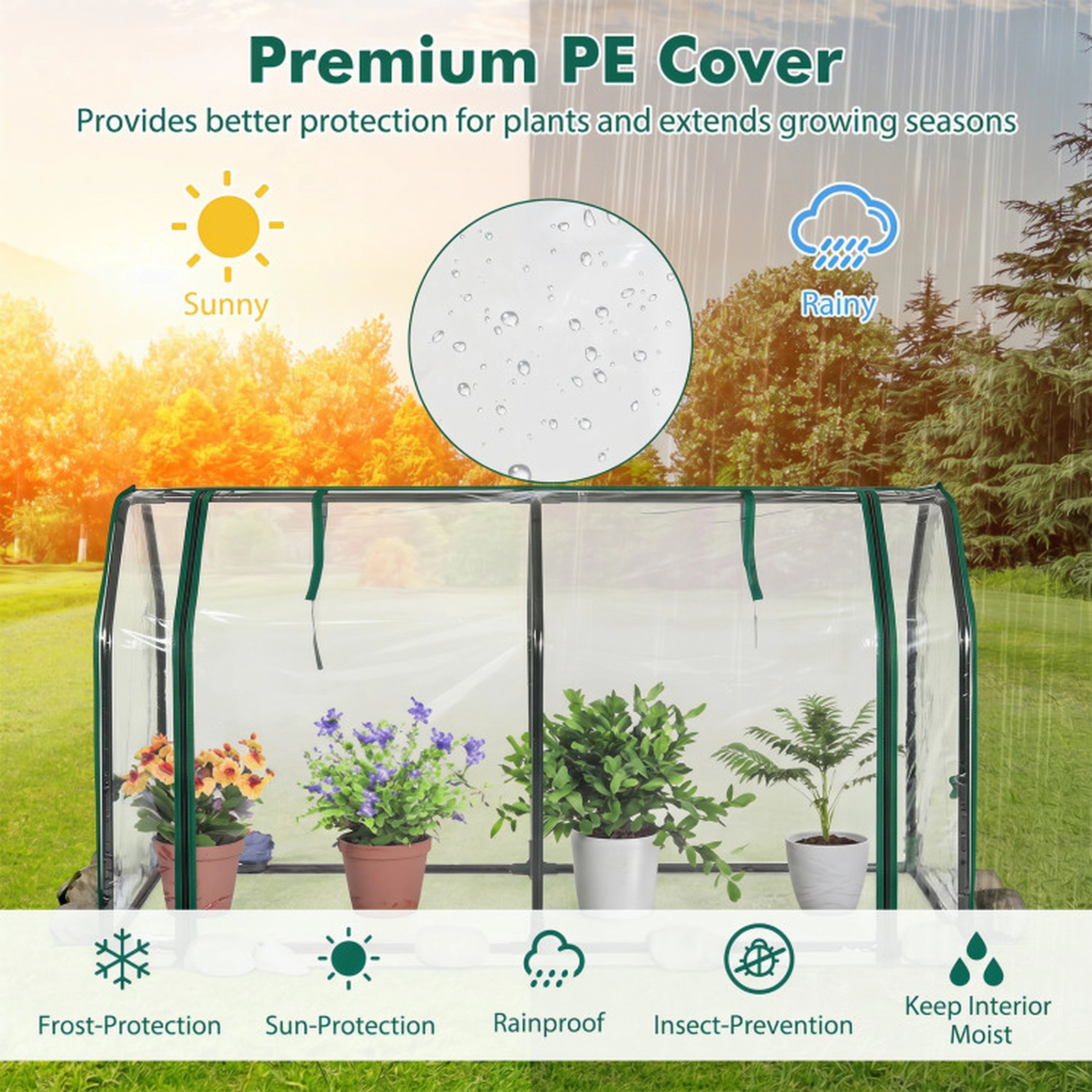 SUGIFT Portable Mini Greenhouse 47 in with PE Grid Cover and Zippered Door for Vegetables