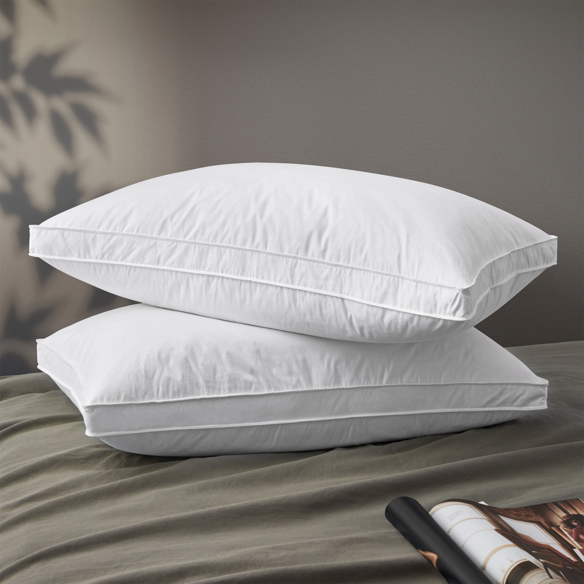 PEACENEST 100% Cotton Goose Down Feather Bed Pillows Set of 2