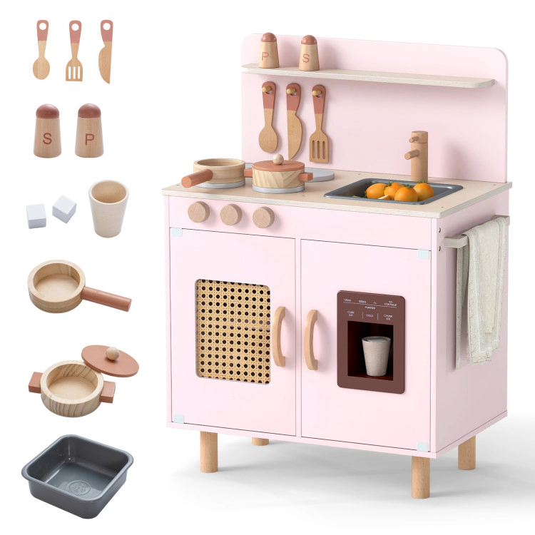 Hivvago Wooden Pretend Kitchen Playset with Realistic Ice Maker
