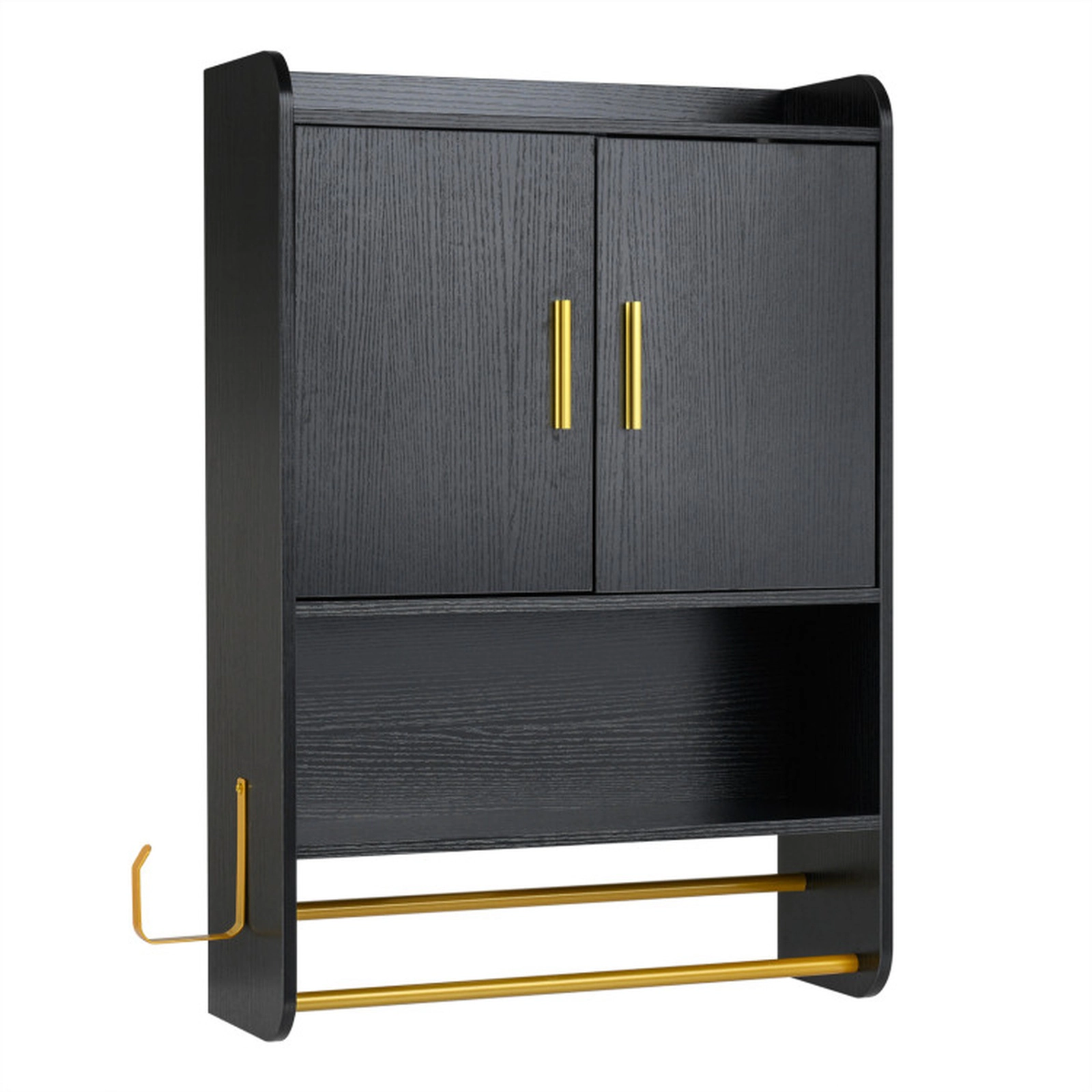 SUGIFT 2-Door Double Towel Bars Side Hook Engineered Wood Medicine Cabinet 21.5-in x 8-in x 31.5-in 44-lb Top Black