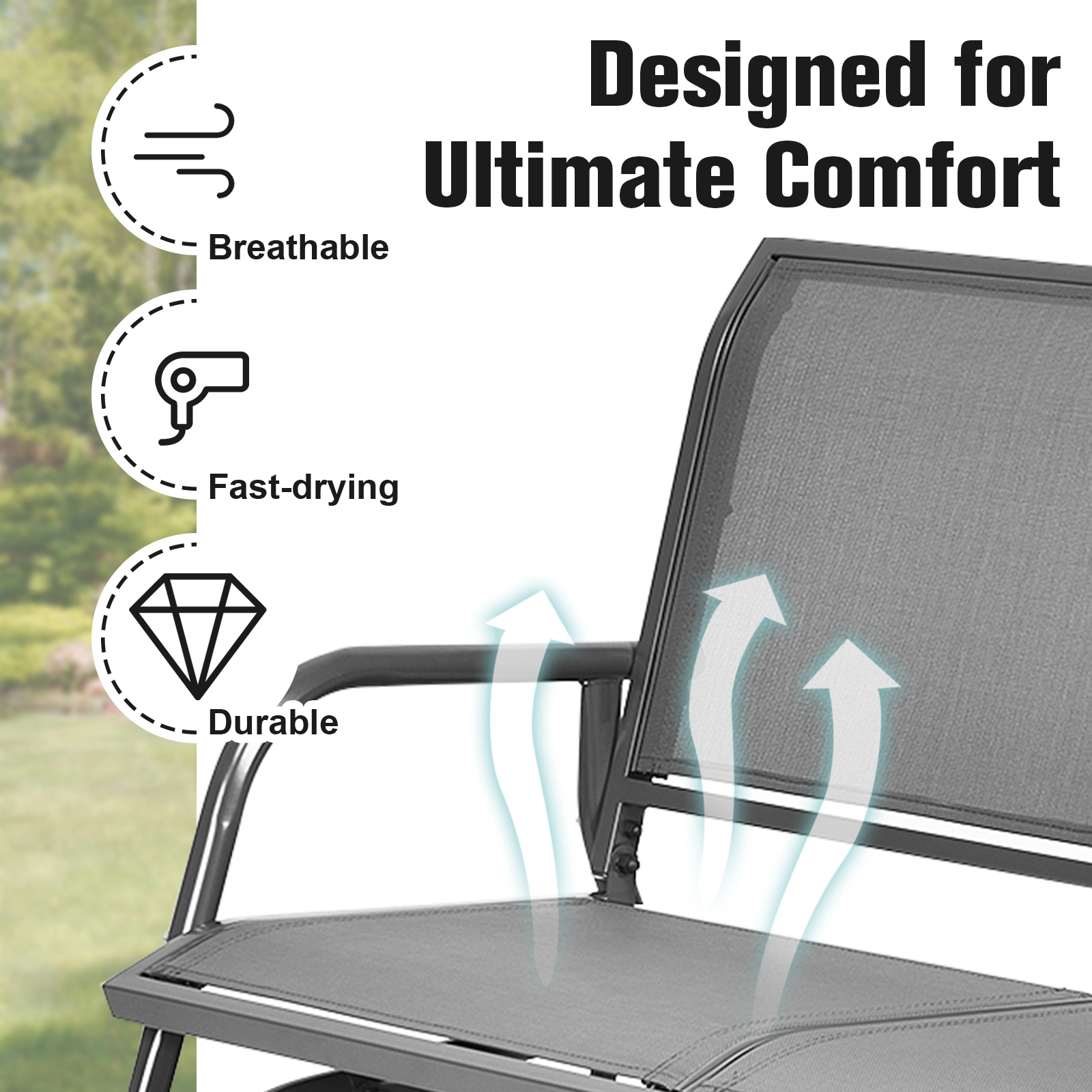 SUGIFT 48.5-in Steel Loveseat Glider Rocking Chair with 46 x 18 in Seat 400-lb Capacity Backyard Lounge Gray