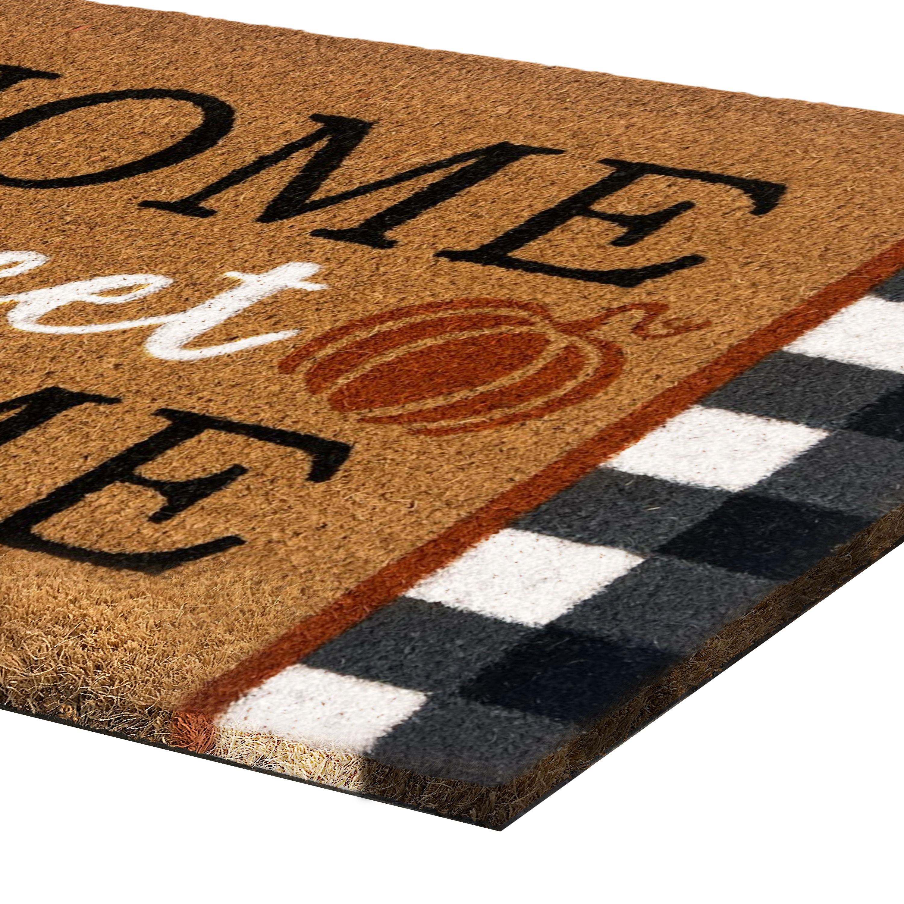 Kate Aurora Fall Autumn Plaid Home Sweet Home Pumpkin Bristled Outdoor All Season Welcome Mat - 18"x30"