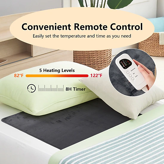 SUGIFT Twin Size 5 Heat Levels 8-Hour Auto Off Flannel Electric Heated Mattress Pad 71-in x 30-in 120V 71W Gray