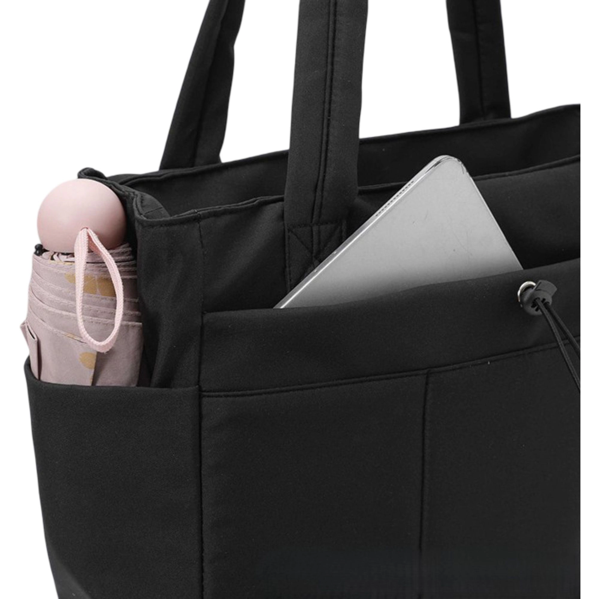 Alilang Women's Canvas Tote Bag with Zipper Closure and Multiple Exterior Pockets