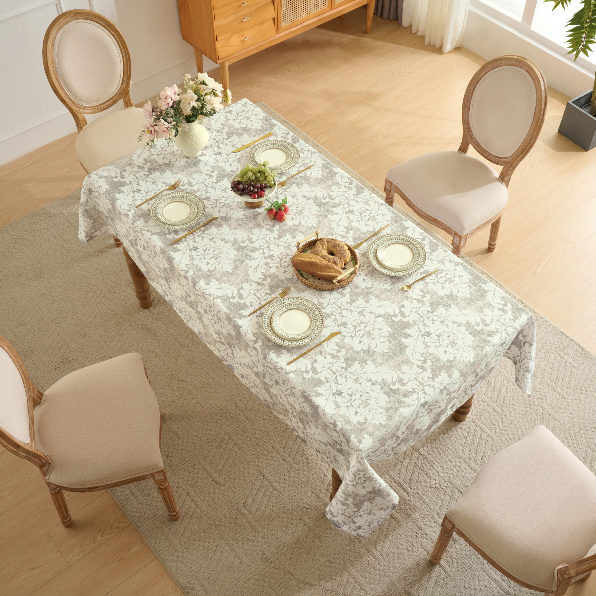 Sweet Home Collection Printed Waterproof Fabric Damask Tablecloth