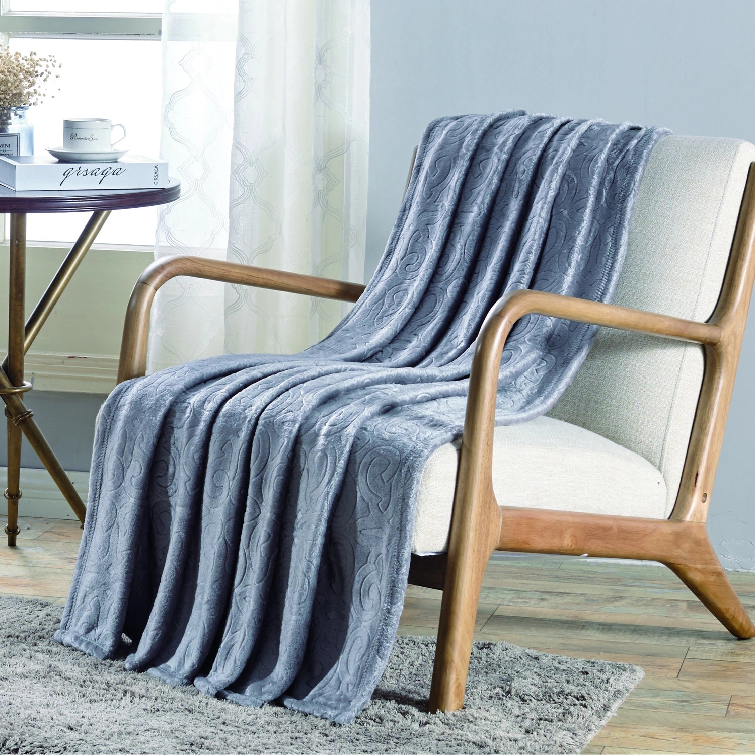 Plazatex Dama Embossed Decorative Super Soft Throw Blanket for Sleep/Decor 2 Pack 50" x 60" Grey