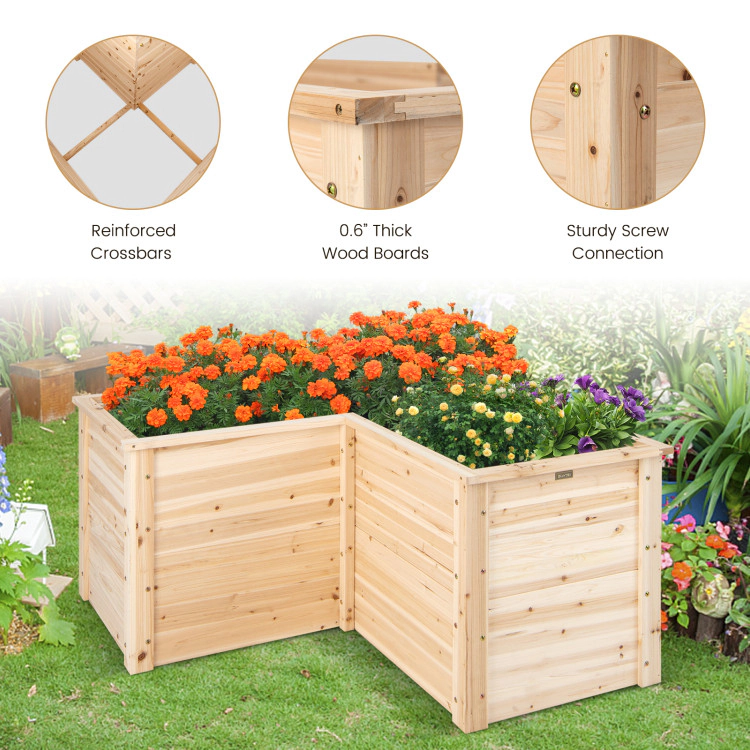 Hivvago 24 Inch L-Shaped Wooden Raised Garden Bed with Open-Ended Base-Natural