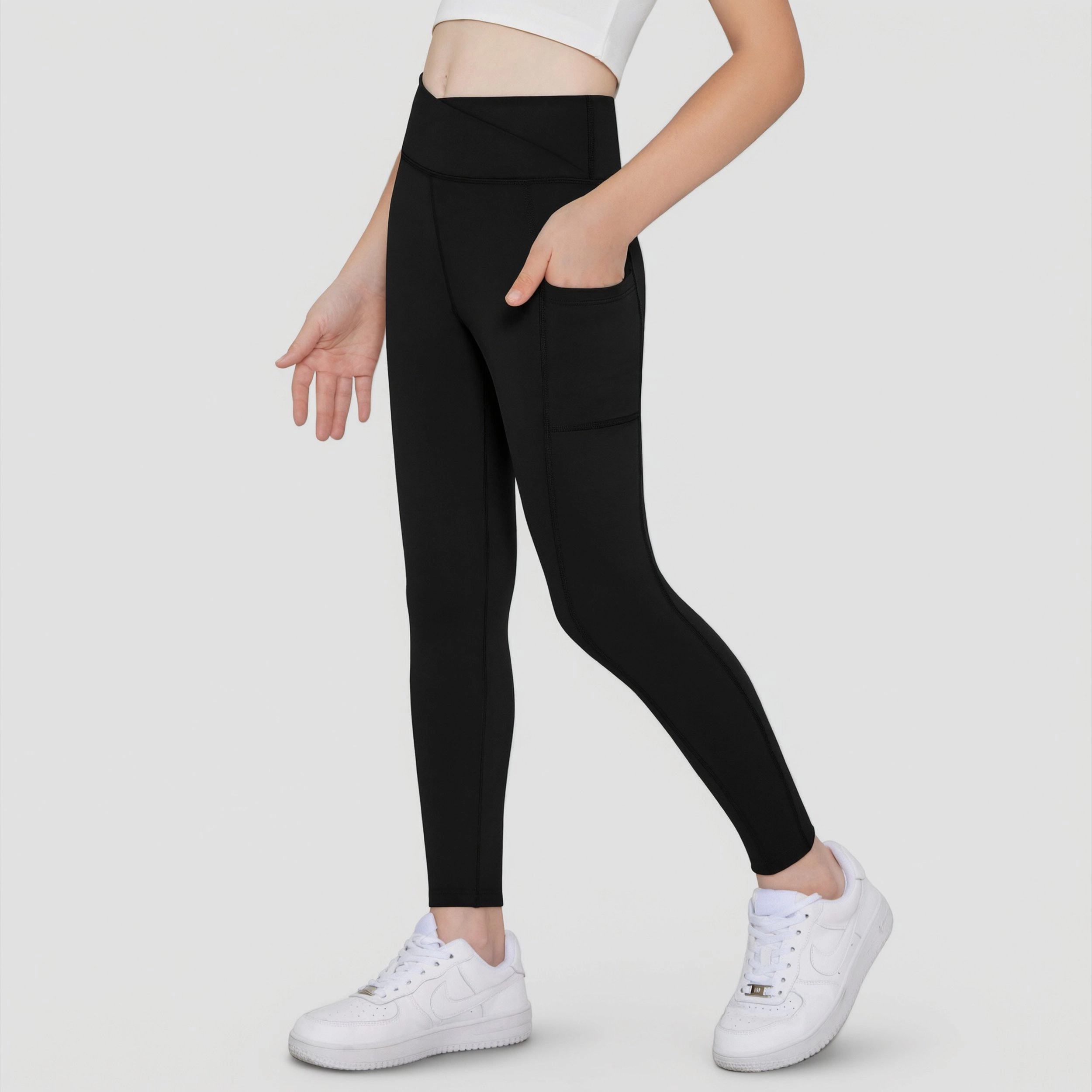 Arshiner Girl's Crossover High Waisted Leggings with Pockets