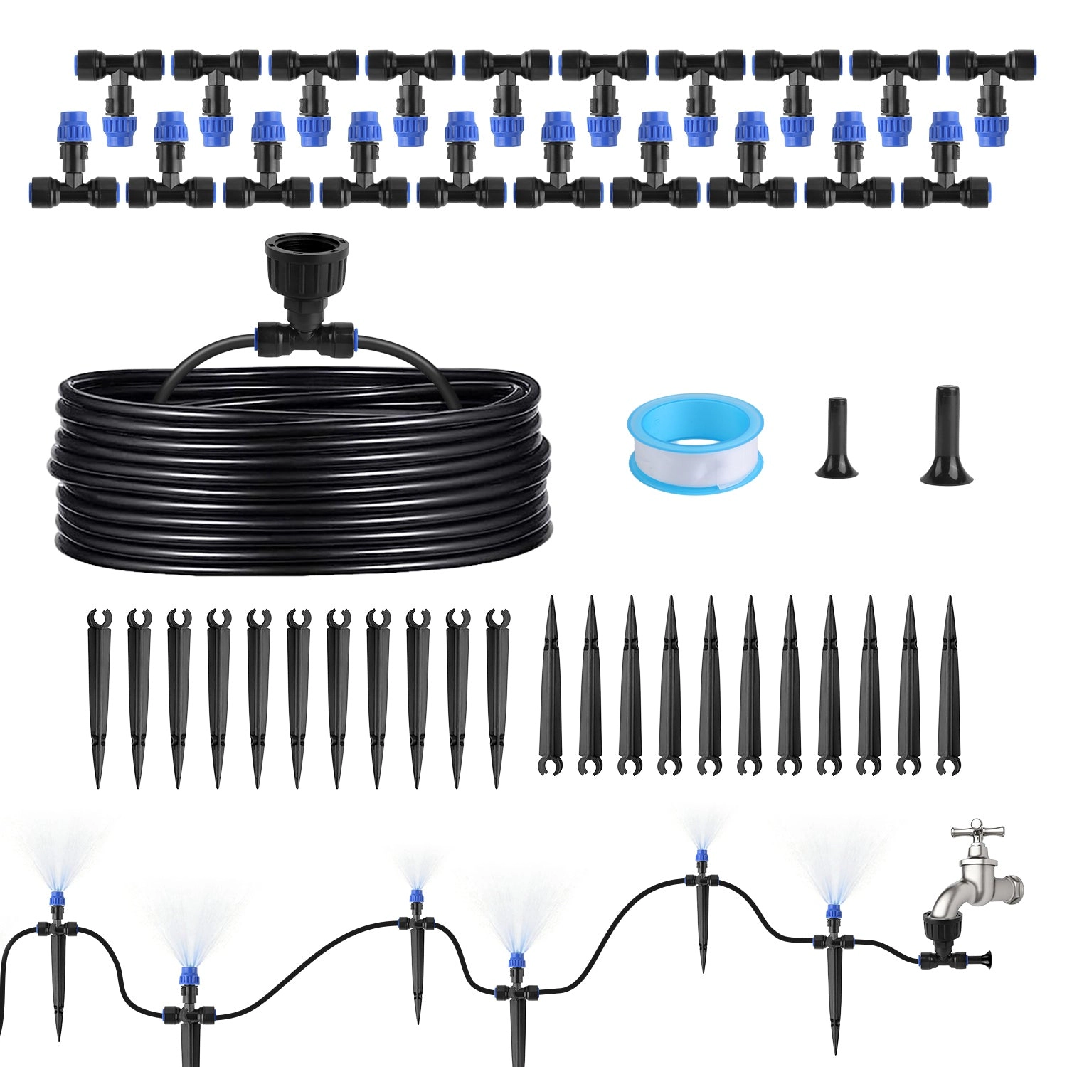 GBruno 75ft Drip Irrigation System With Misting Nozzles