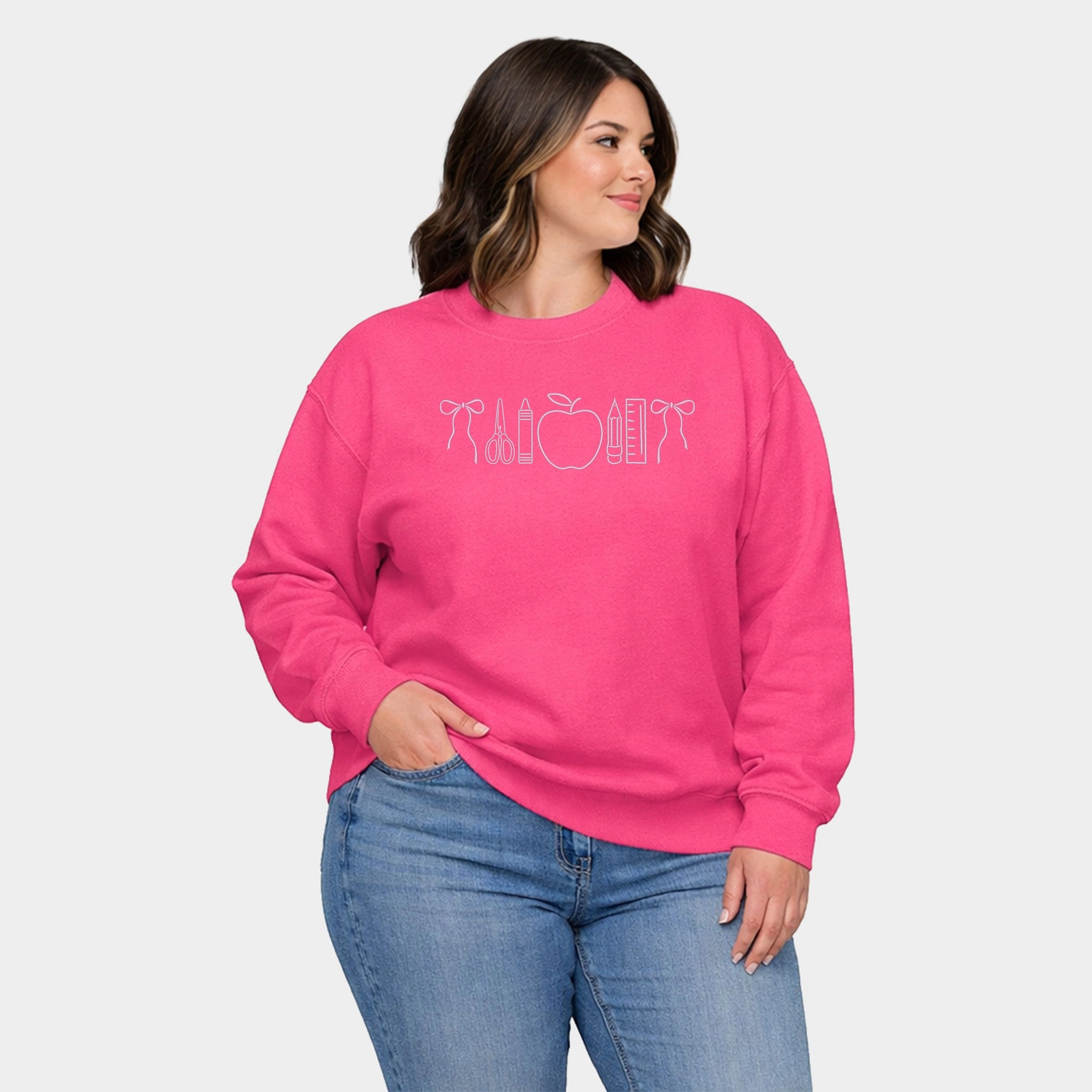 Simply Sage Market - Embroidered Bows School Icons  Women's Plus Sized Graphic Sweatshirt