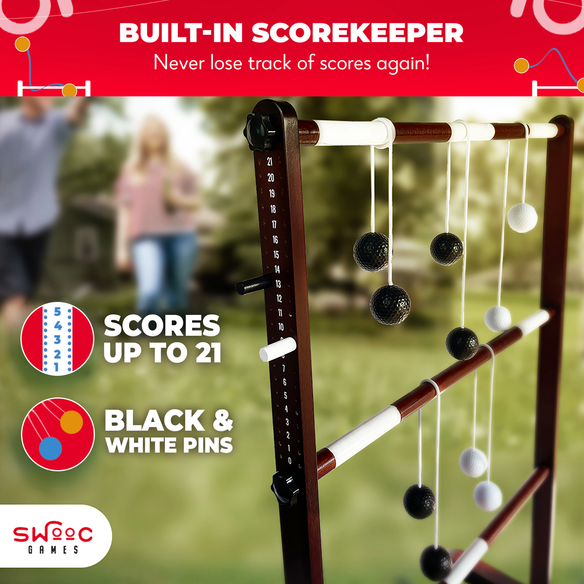 Swooc Games | Premium Wooden Ladder Ball Game Set