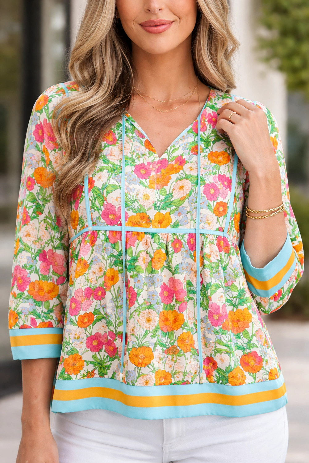 Threaded Pear Women's Adley Puff Sleeve Babydoll Blouse
