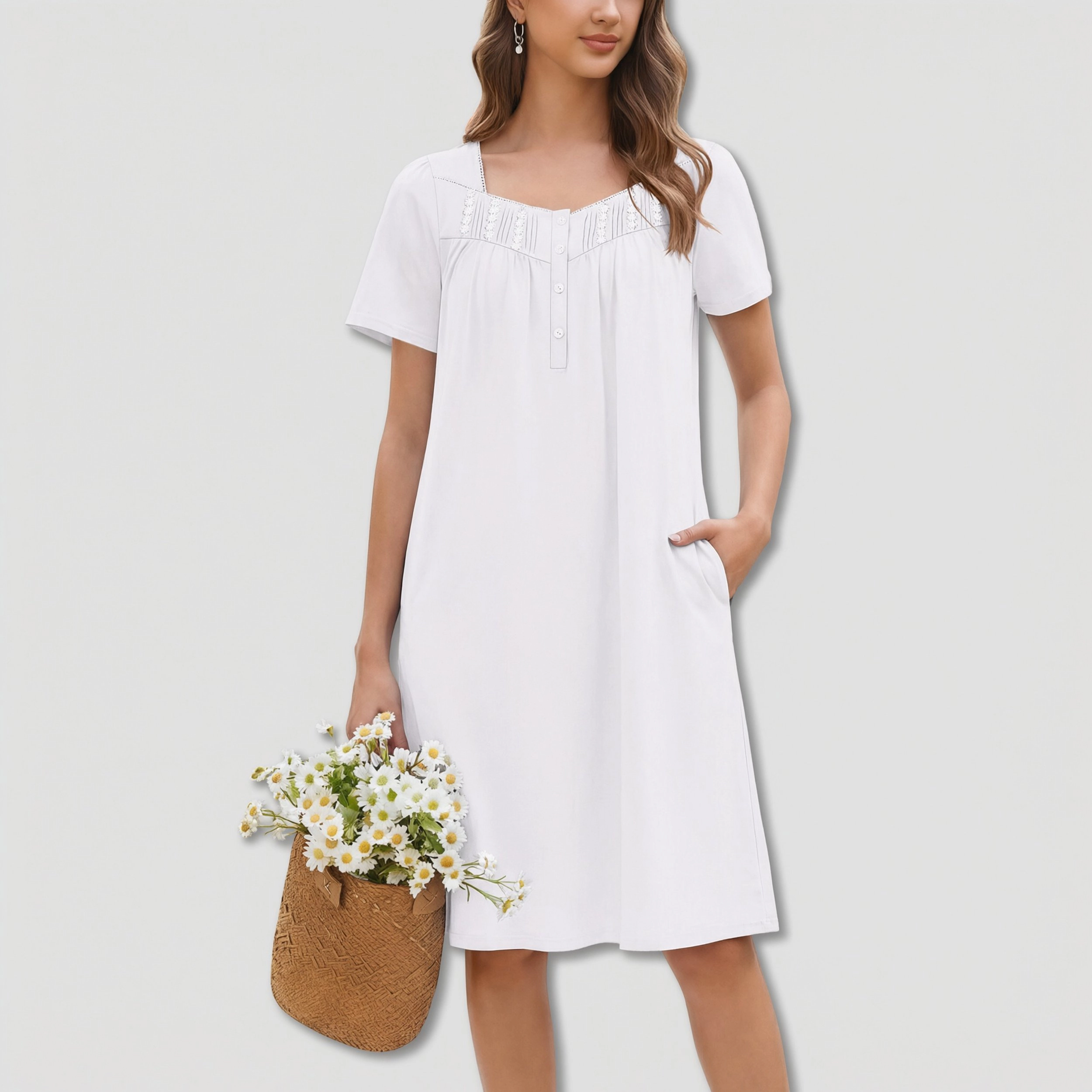 Ekouaer Cotton Nightgowns for Womens Pleated Button Night Gowns Victorian Sleep Shirts Ladies House