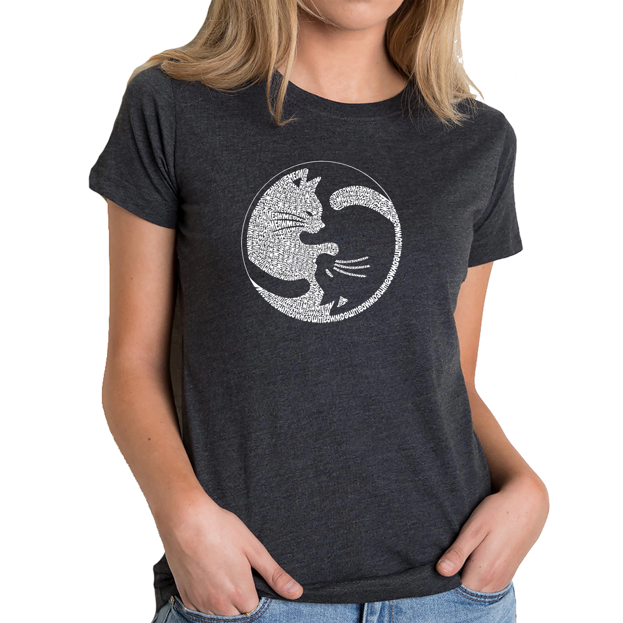 LA Pop Art Women's Cotton/Poly Blend Word T-Shirt - Yin Yang Cat