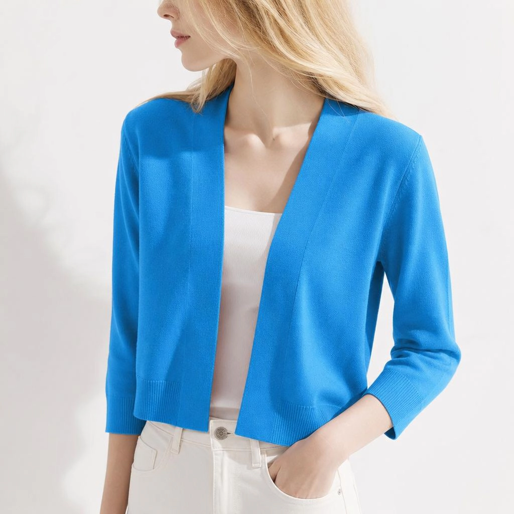 YesFashion Women's Open Front Cropped Bolero Shrugs Lightweight 3/4 Sleeve Short Cardigan Sweaters