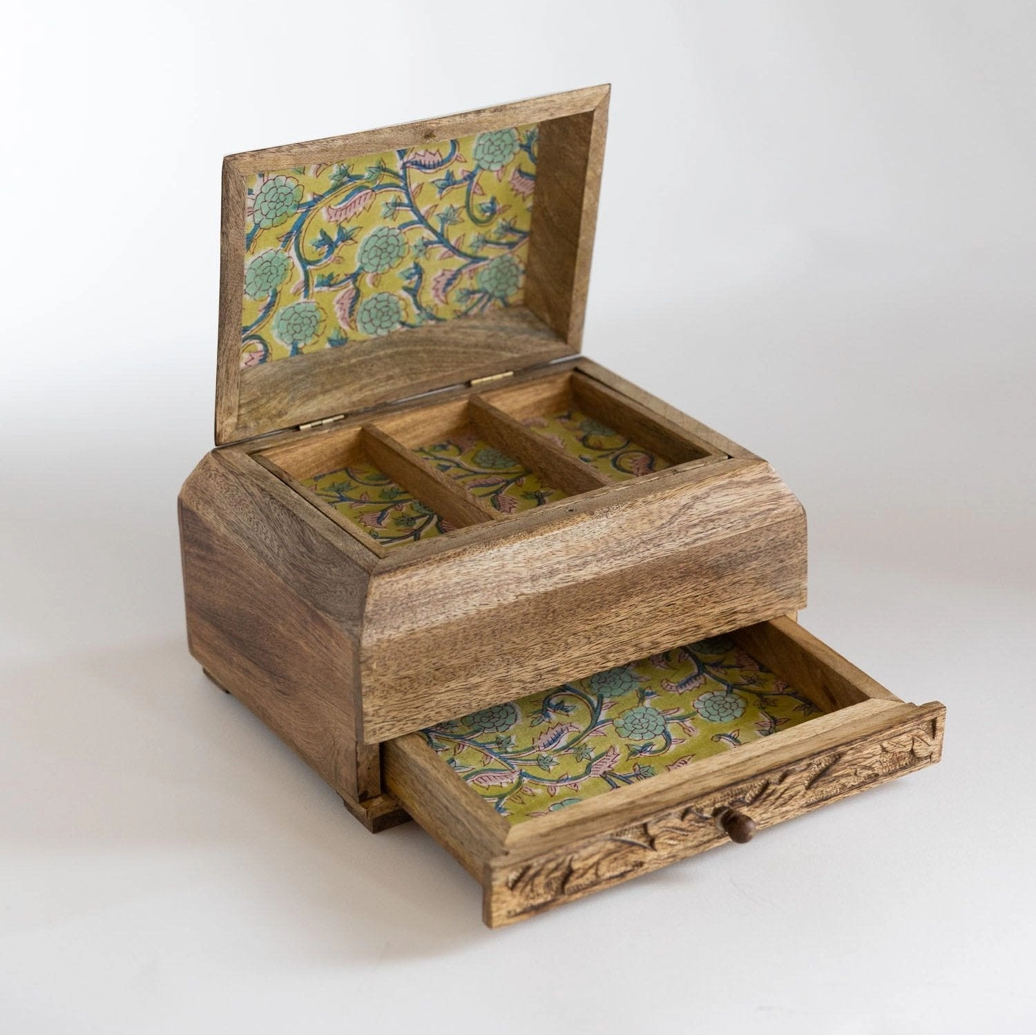 Ten Thousand Villages Phoolon Mango Wood Jewelry Box