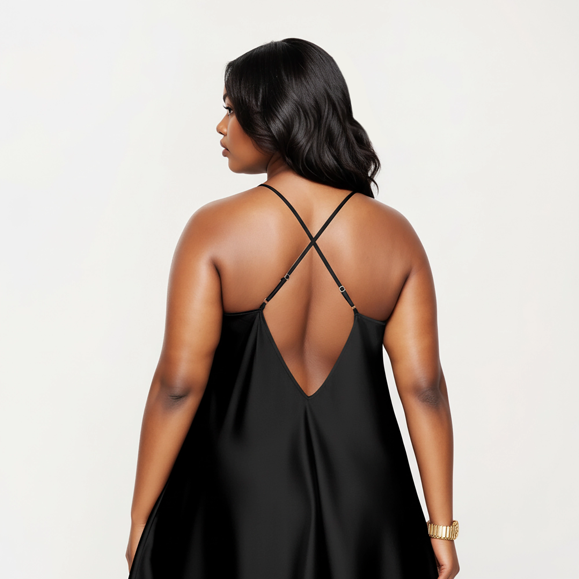 Anna-Kaci Women's Plus Satin Slip Dress with Soft Draping Fabric Adjustable Spaghetti Straps and A-Line Silhouette