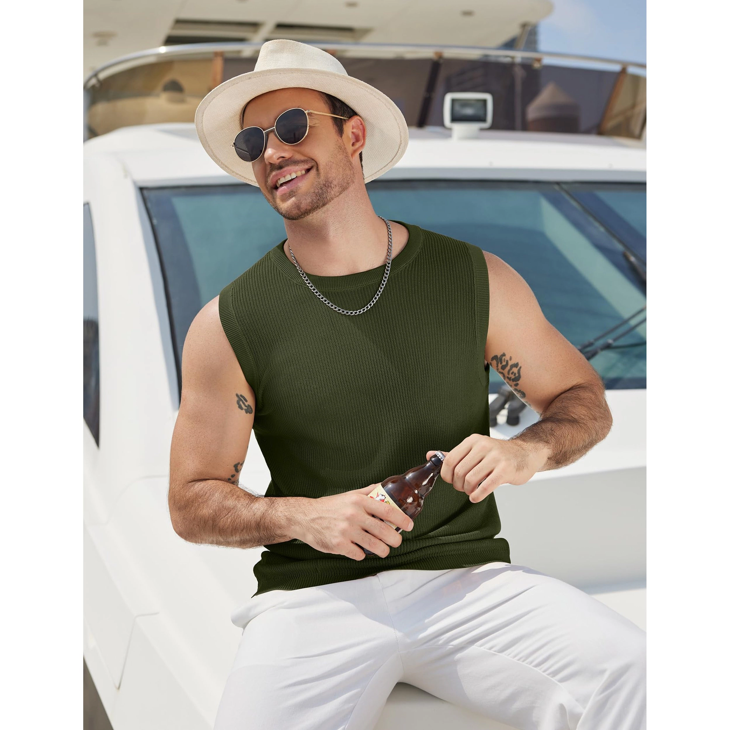 COOFANDY Men's Regular Fit Ribbed Knit Crew Neck Sleeveless Tank Top