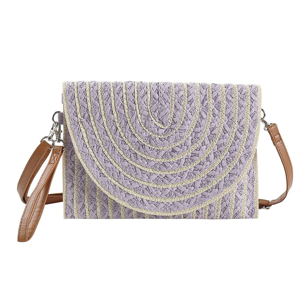 FASHNZFAB Color Striped Two Tone Straw Clutch / Crossbody Bag