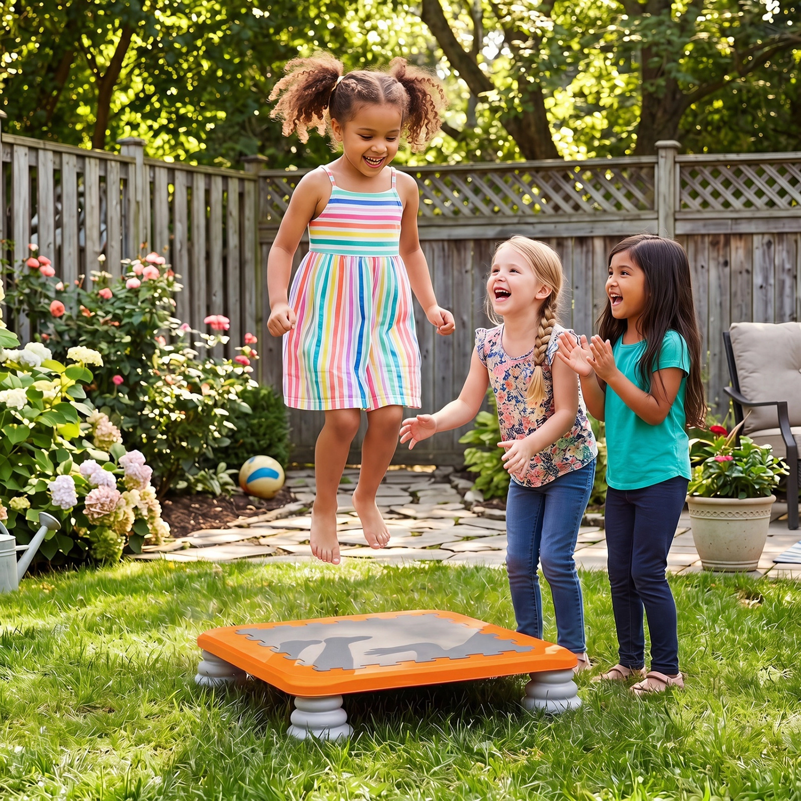 25.5-in Kids Mini Trampoline 4 Removable Non-Slip Foot Pads 5-in Low Profile Honeycomb Base EVA Surface Orange