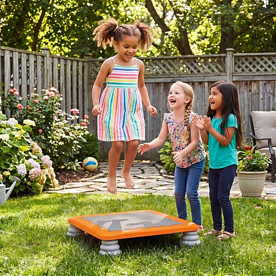 25.5-in Kids Mini Trampoline 4 Removable Non-Slip Foot Pads 5-in Low Profile Honeycomb Base EVA Surface Orange