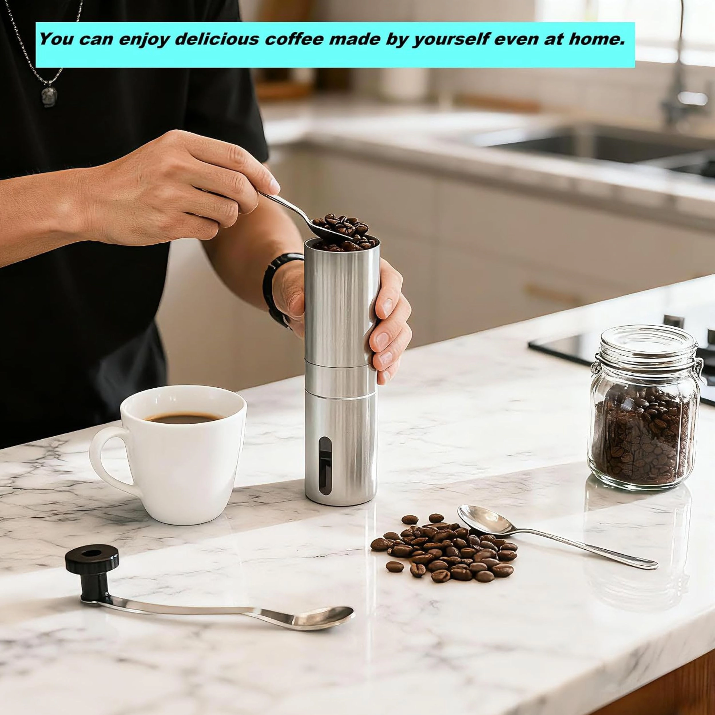 Stock Preferred Manual Coffee Grinder with Ceramic Conical Burr and Adjustable Grind Settings