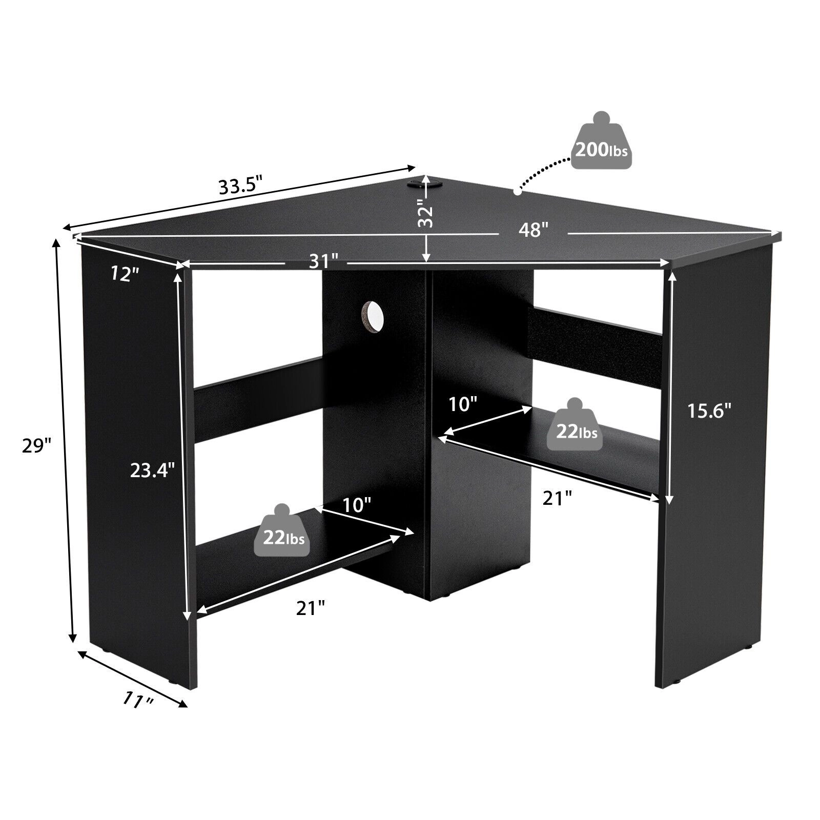 SlickBlue Corner Computer Desk with Storage Shelves