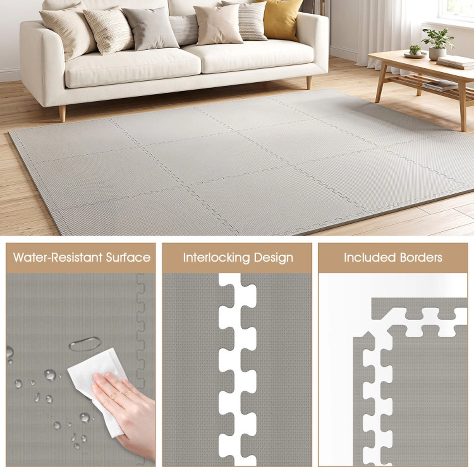 SUGIFT Non-Slip Interlocking EVA Foam Floor Mats 0.5-in Thick Floor Tiles Gray