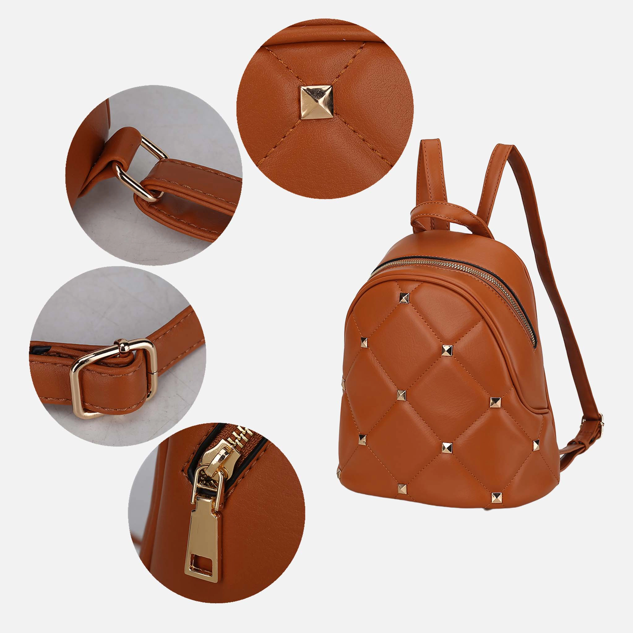 Mia K Collection Hayden Vegan Leather Backpack - Gold-Tone Hardware, Pressed Stud Detail