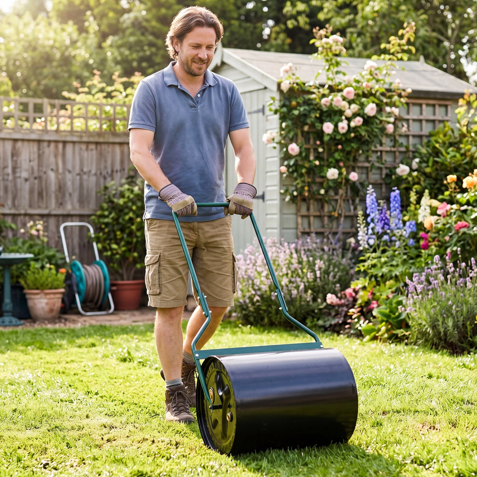 SUGIFT Black 16 Gallon Water and Sand Filled Lawn Roller with Leak-Proof Inlet 21-in W 16-in D 44-in H