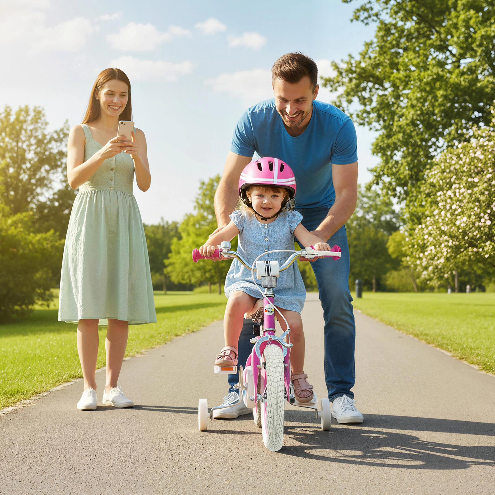 LJG Kids Bike with Adjustable Handlebar Pink - Starlight Wave
