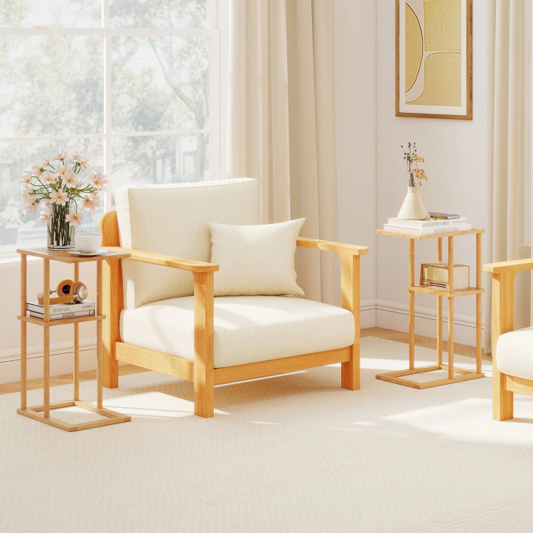 Hivvago Side Table Set of 2 with Storage Shelves and Bamboo Construction