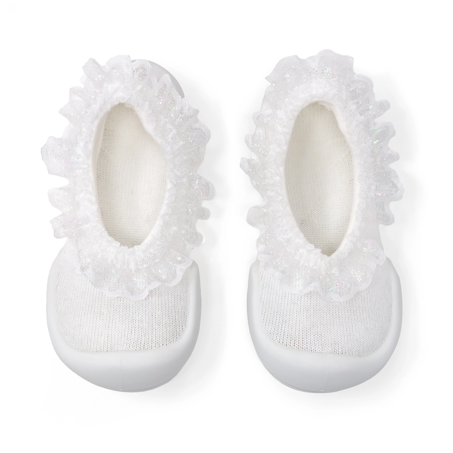 Komuello Toddler Girl First Walk Sock Shoes Flat - Snow Lace