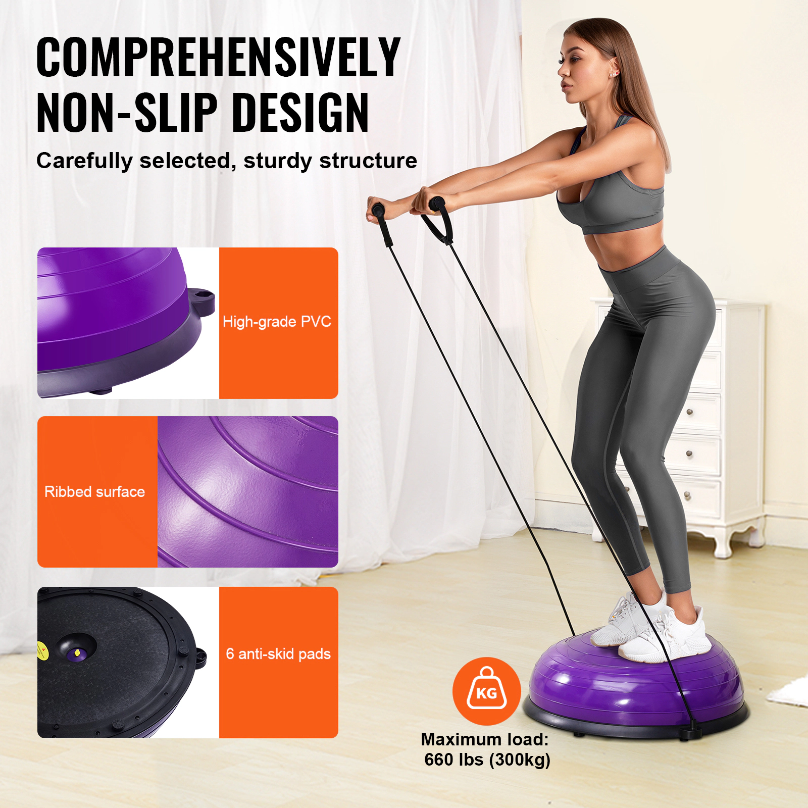 HONGGE Half Exercise Ball Trainer Balance Ball Trainer Stability Ball Yoga Ball with Resistance Bands & Foot Pump