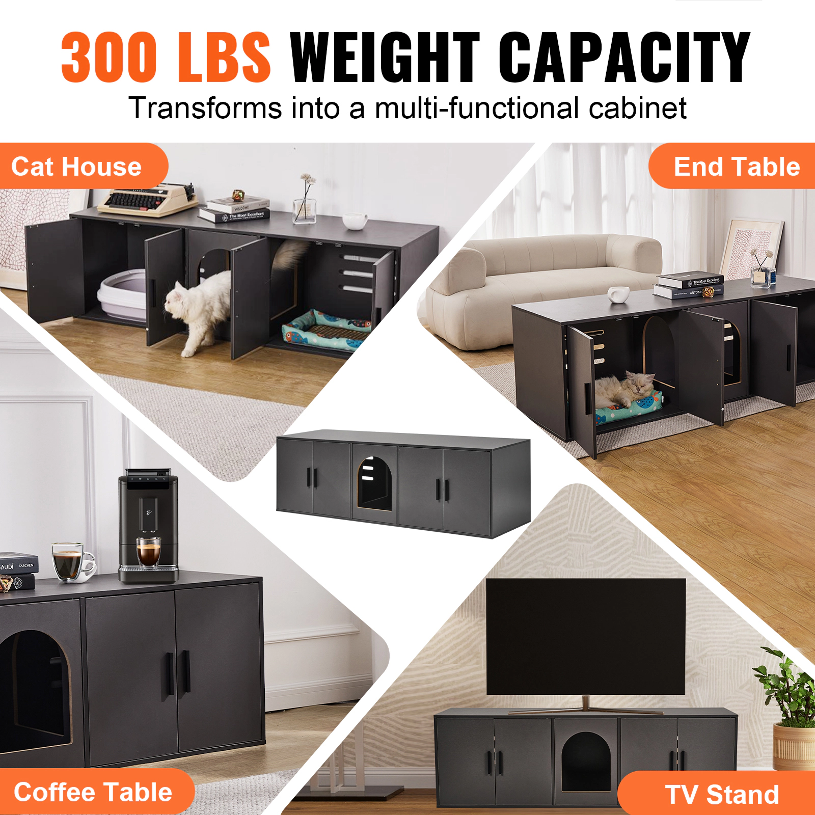 HONGGE Cat Litter Box Enclosure for 2 Cats Litter Box Furniture Hidden with Wooden Cat Box Cabinet Fit Most of Litter