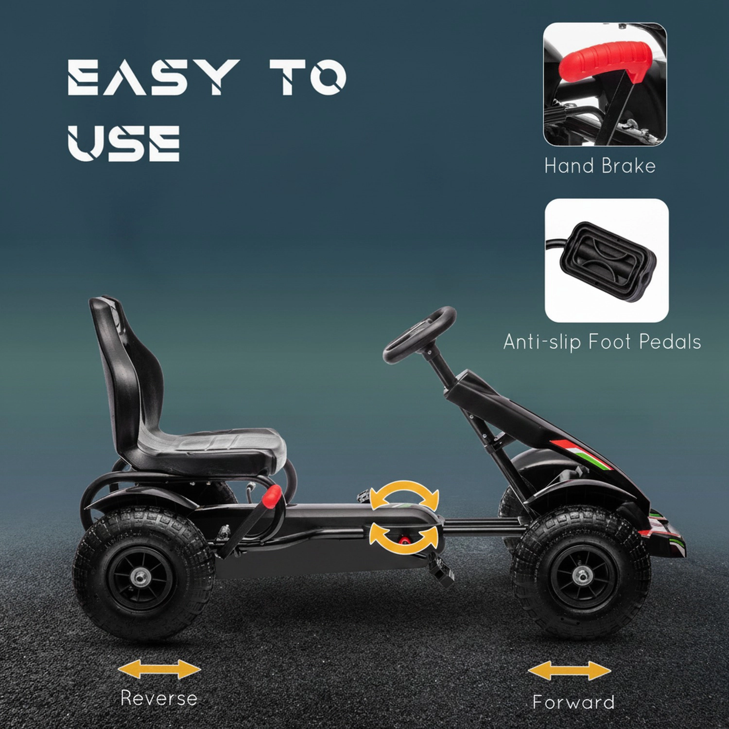 HONGGE Kids Pedal Go Kart Adjustable Seat Rubber