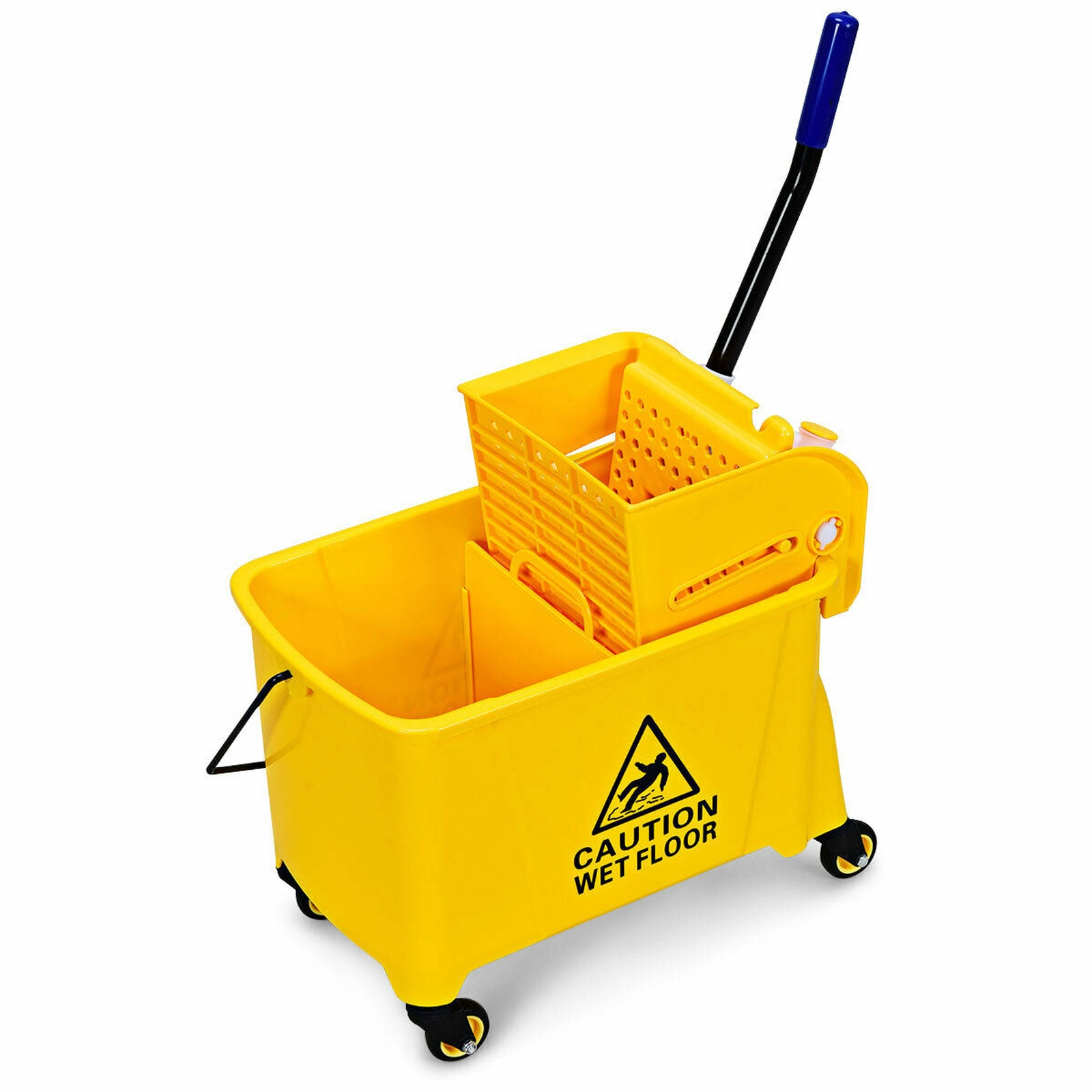 SUGIFT 21-qt Yellow PP Mop Bucket with Press Wringer Water Separation Panel and TPR Swivel Wheels