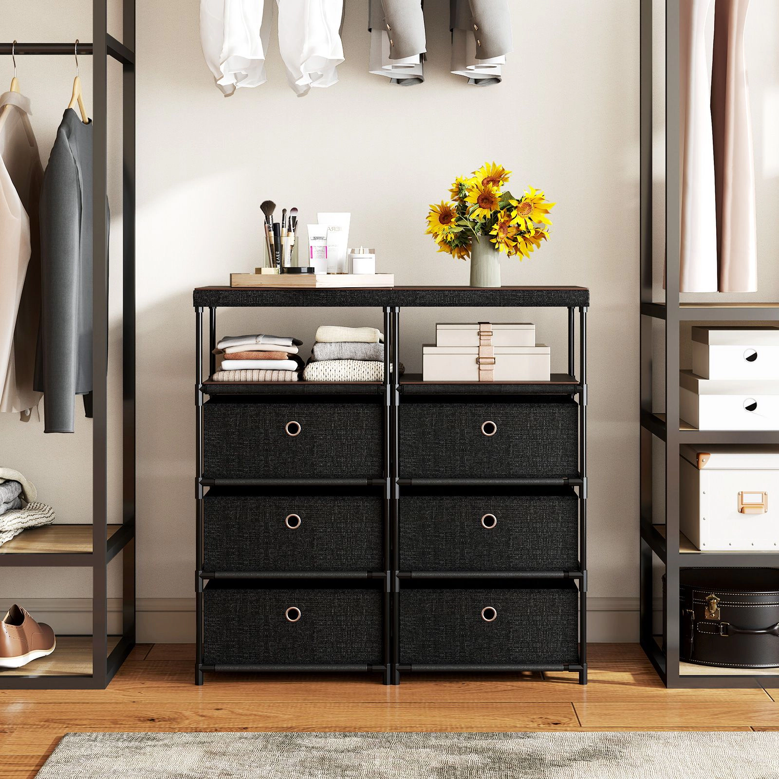 SlickBlue 3-Drawer Fabric Storage Cabinet with Wood Top