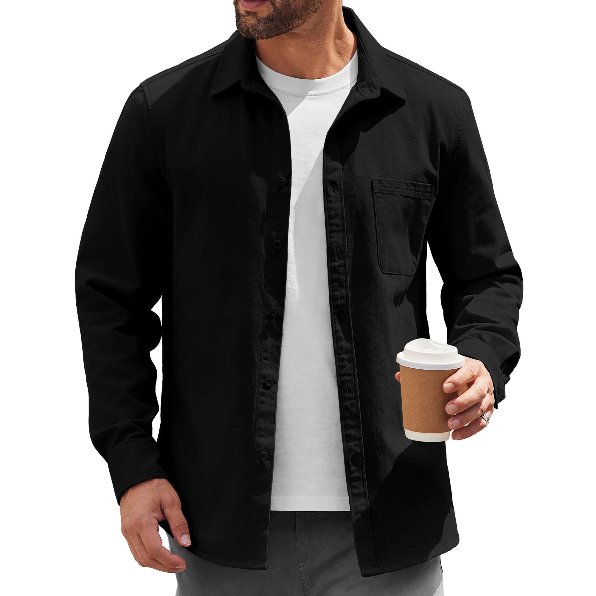 COOFANDY Mens Casual Long Sleeve Button Down Shirts Fall Collared Pocket Overshirts