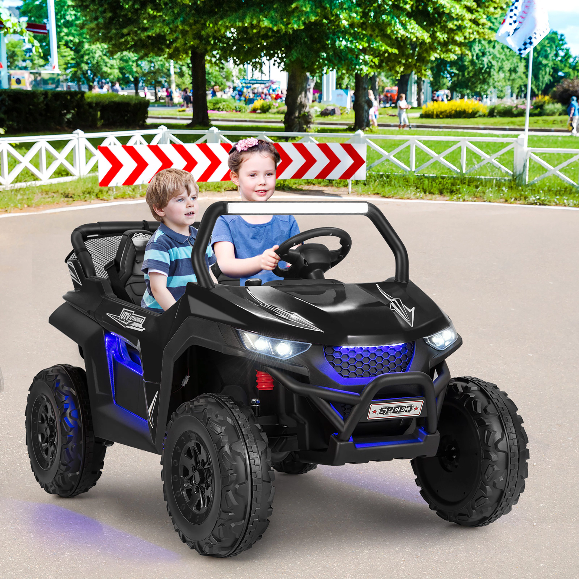 Costway 12V 2-Seater Kids Ride On UTV RC Electric Vehicle Suspension w/ Lights & Music Red