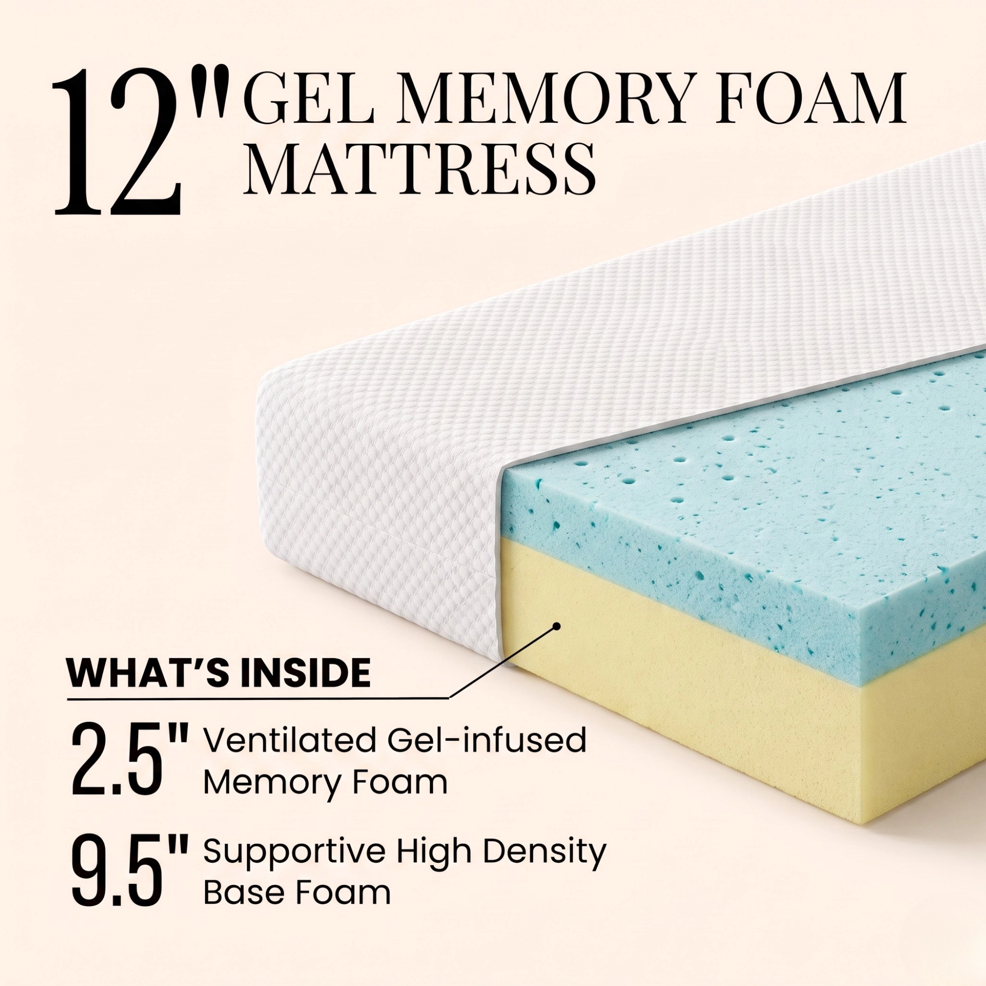 Atlas Mattress 12" Gel Memory Foam Medium Tight Top - Bed in a Box